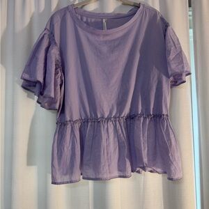 Anthropologie Lilac Ruffle Sleeve Blouse